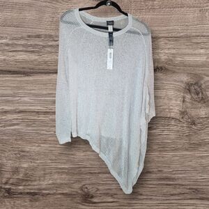 NWT Chicos Travelers Collect Silver Drama Shine Assymetrical Sweater Size S / 0